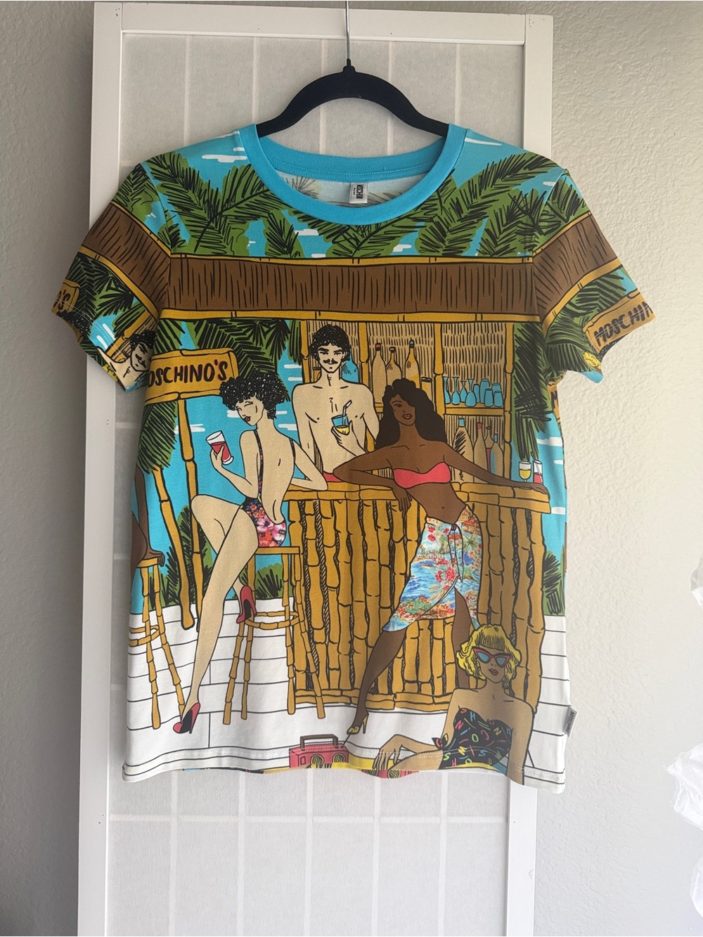 Moschino Turquoise Tropical Palm Print Tee